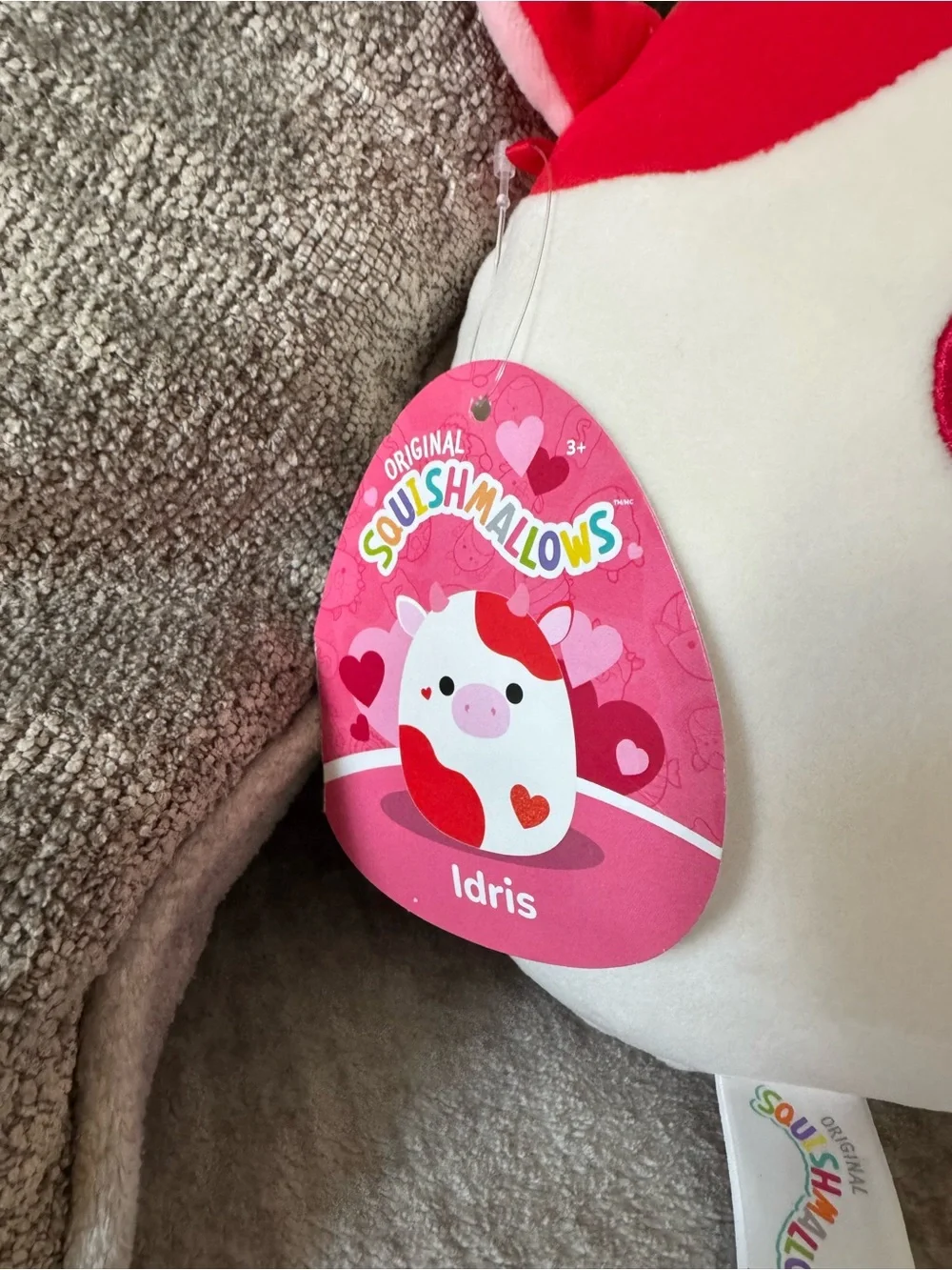 Squishmallows Idris Red Pink and White Heart Cow Soft Plush Toy Read Description